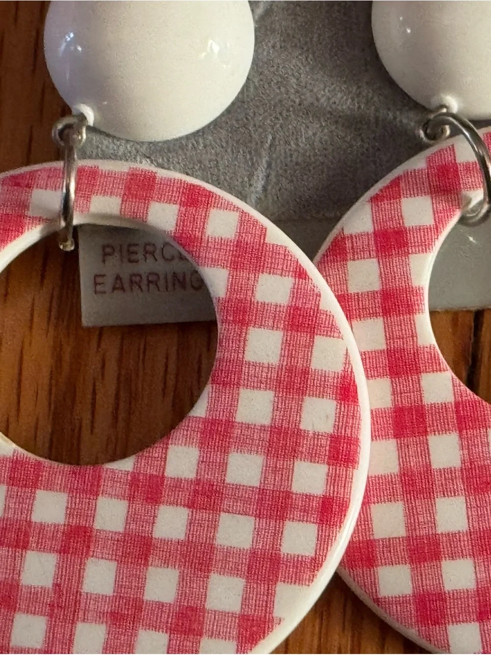 Vendôme Pink Gingham Hoop Drop Earrings